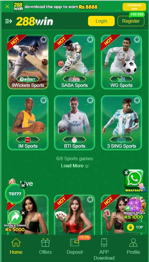 288win game app interface