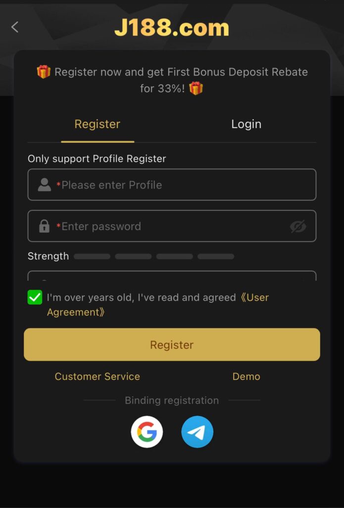 j188 game apk registration login page