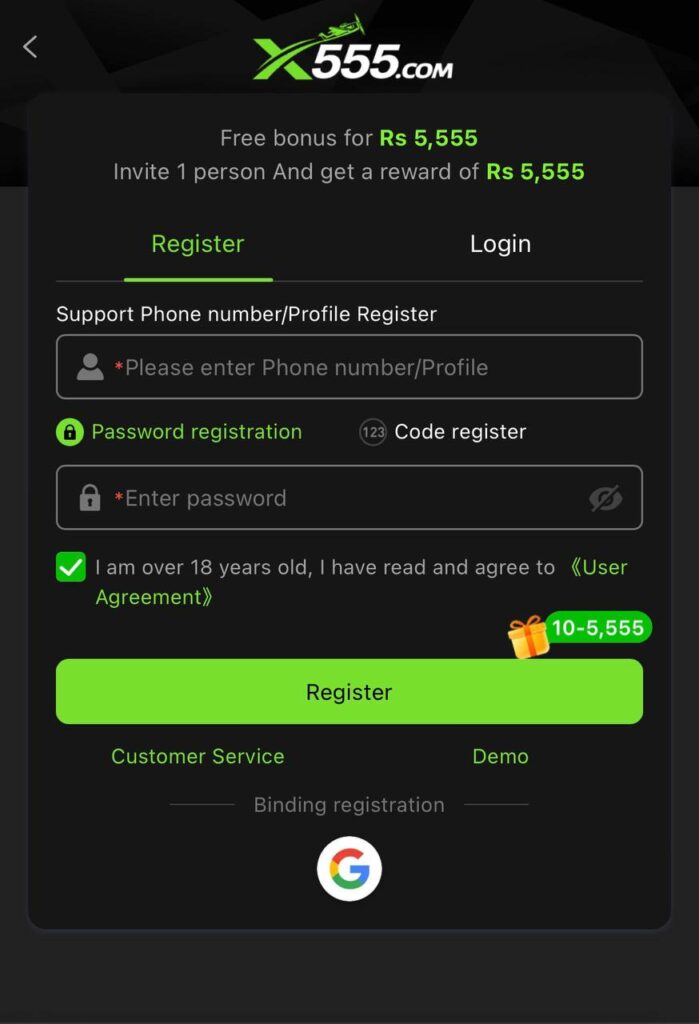 x555 game apk download register