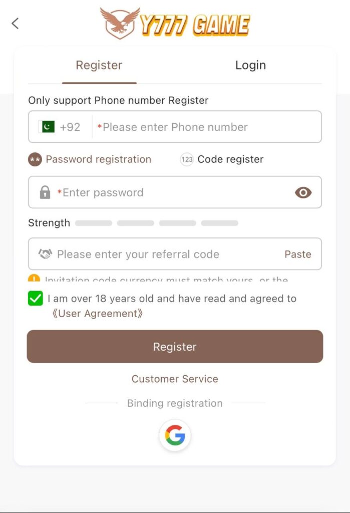 y777 game apk register